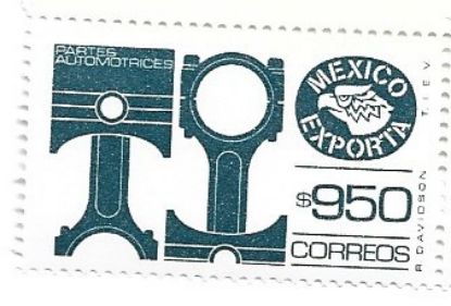Imagen de ESTAMPILLA SERIE MEXICO EXPORTA $950 PARTES AUTOMOTRICES PAPEL CEBOLLA NUEVA