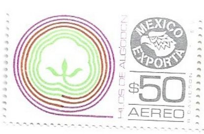 Imagen de ESTAMPILLA SERIE MEXICO EXPORTA $50.00 HILOS DE ALGODON 2DA SERIE NUEVA MARCA DE AGUA