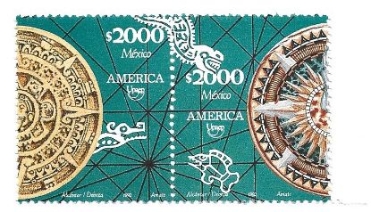 Imagen de ESTAMPILLAS MEXICO SERIE AMERICA UPAEP 1992 CALENDARIO AZTECA ROSA DE LOS VIENTOS  NUEVA
