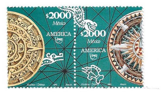 Imagen de ESTAMPILLAS MEXICO SERIE AMERICA UPAEP 1992 CALENDARIO AZTECA ROSA DE LOS VIENTOS  NUEVA