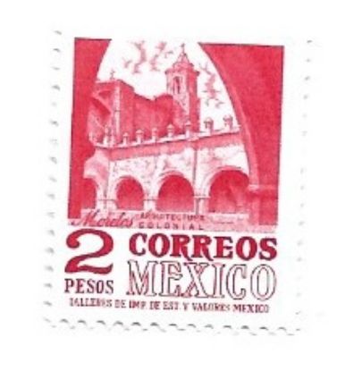 Imagen de ESTAMPILLA DE MEXICO SERIE ARQUITECTURA CONVENTO DOMINICO MICHOACAN $2 ROJO NUEVA