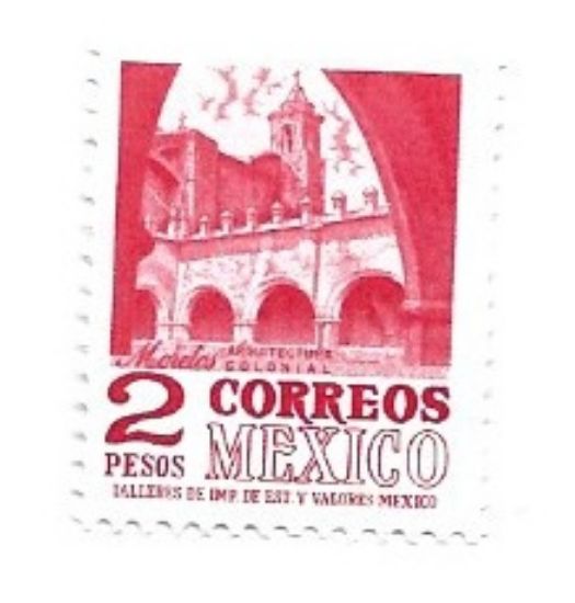 Imagen de ESTAMPILLA DE MEXICO SERIE ARQUITECTURA CONVENTO DOMINICO MICHOACAN $2 ROJO NUEVA