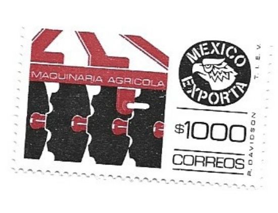 Imagen de MEXICO EXPORTA MAQUINARIA AGRICOLA  $1,000.00  SERIE 14 FLUORESCENCIA AMBOS LADOS GOMA BRILLANTE NUEVA